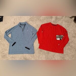 Boys Athletic Blue and Red Long Sleeve Dri-Fit Shirts